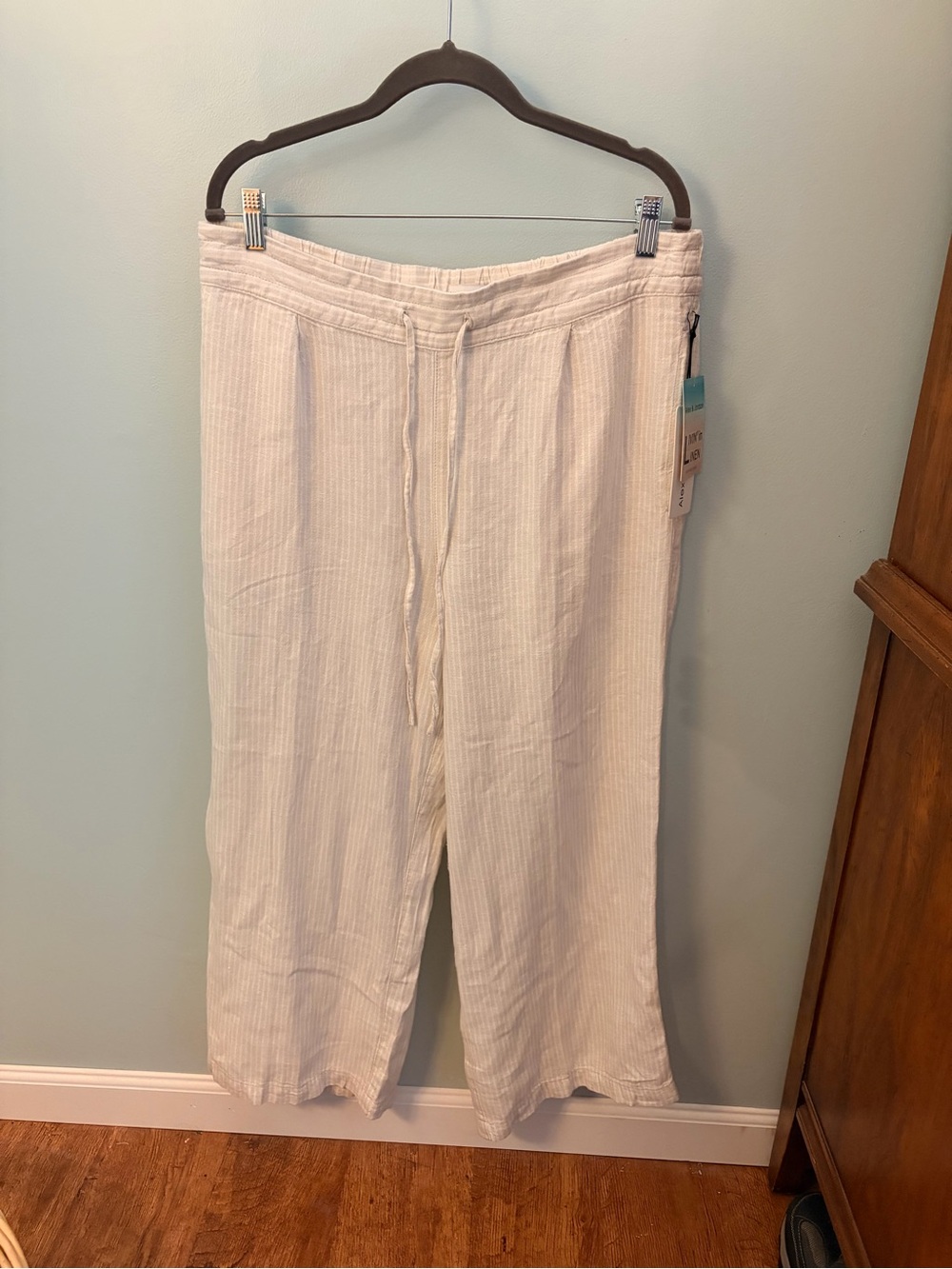 Lightweight White Straight-Leg Drawstring Pants